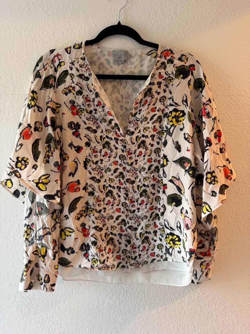 Grey Jason Wu 100% Silk Floral Blouse Flutter Open Long Sleeves Size 8